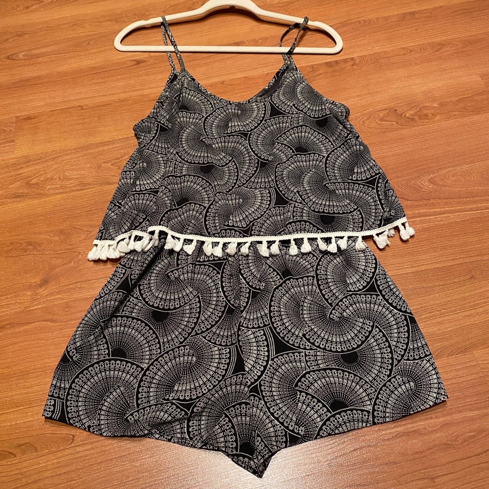 Black & White Romper with Tassels - Large